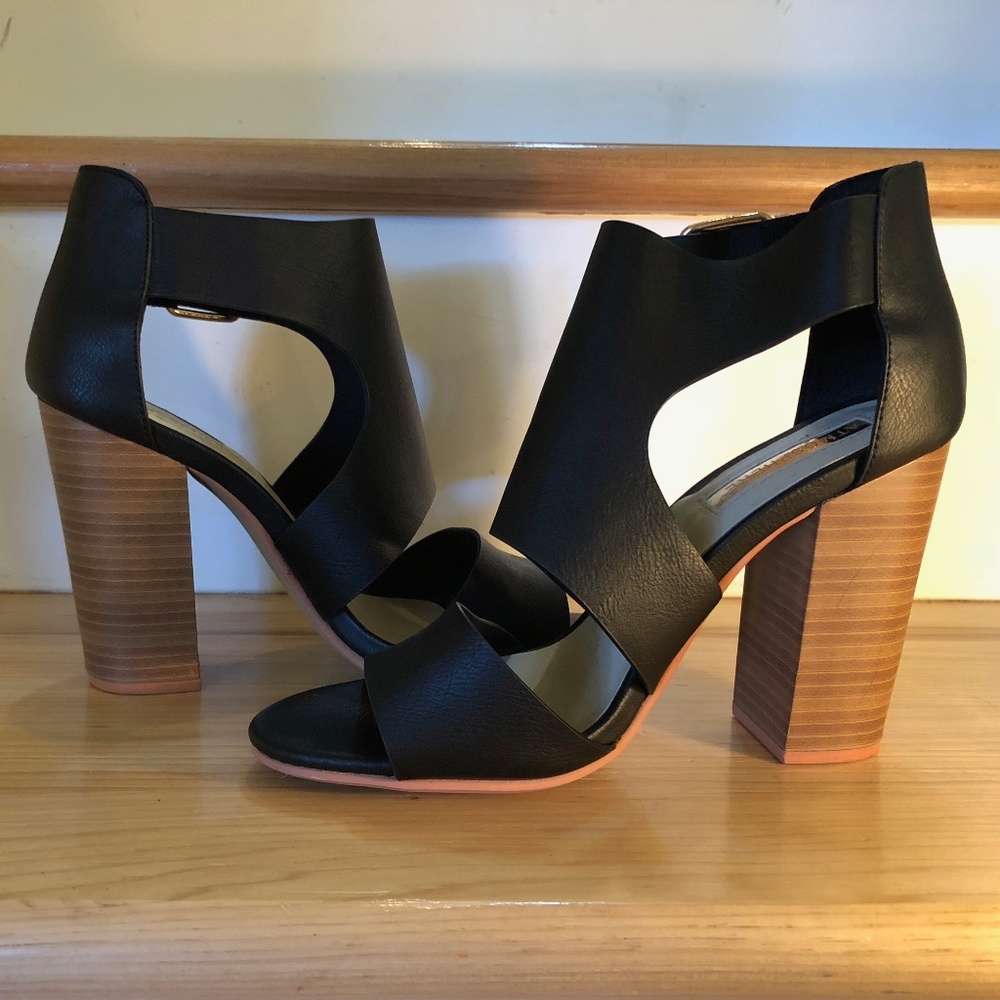 Atmosphere Black Faux Leather Heels With Buckle